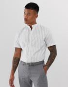 Asos Design Slim Fit Grandad Collar Shirt In Gray Stripe