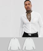 Asos Design Casual Skinny Oxford Shirt 2 Pack In White Save - White