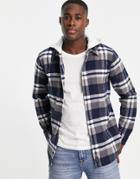 Hollister Hooded Check Ombre Shirt In Navy/black-multi