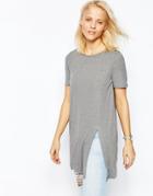 Asos Longline Top With Front Split - Gray Marl