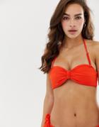 Lost Ink Pleated Bandeau Bikini Top - Orange