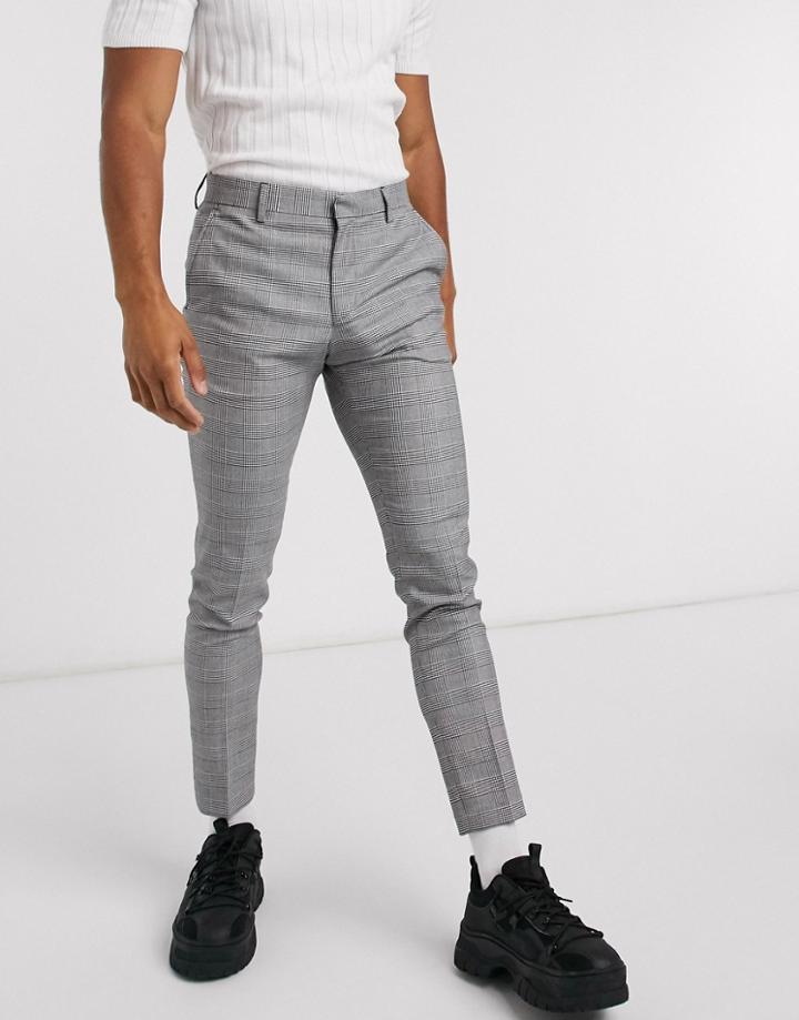 Asos Design Super Skinny Dressy Pants In Monochrome Plaid-black