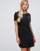 Only Lisa Printed Dress With Tie Waist - Black