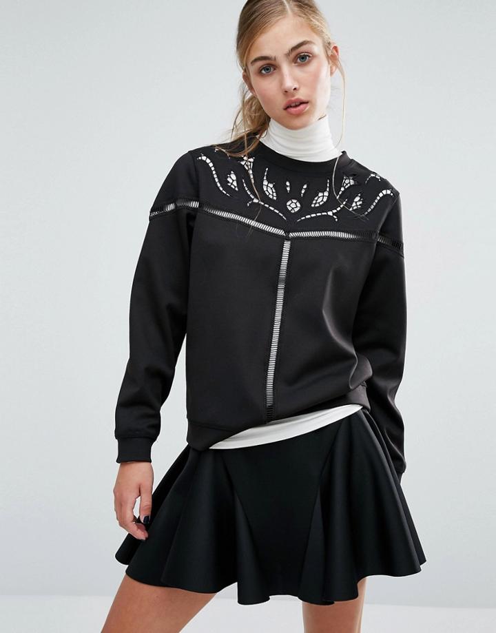 Miss Selfridge Cutwork Yoke Sweatshirt - Black