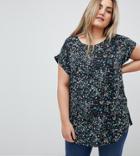 New Look Curve Ditsy Print Shell Top - Black