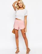 Asos Scallop Hem Jersey Shorts - Nude