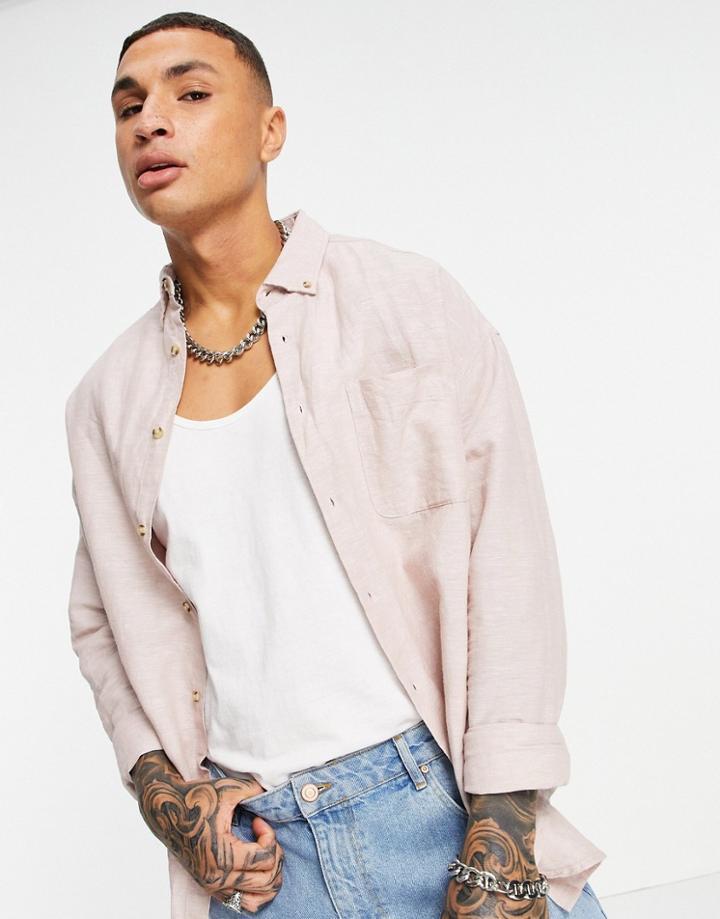 Asos Design 90s Oversized Linen Shirt In Pink
