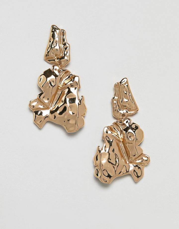 Asos Design Earrings In Organic Metal Design In Gold - Gold