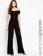 Asos Tall Jumpsuit With Bardot Neckline & Wide Leg - Black