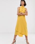 Asos White Asymmetric Button Through Sleeveless Midi Dress-yellow
