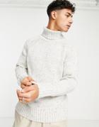 Selected Homme Roll Neck Chunky Knit Sweater In Off White