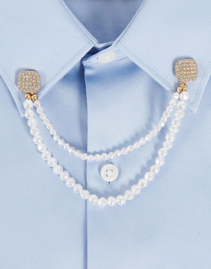 Asos Design Wedding Collar Tips With Pave And Pearl In Gold Tone