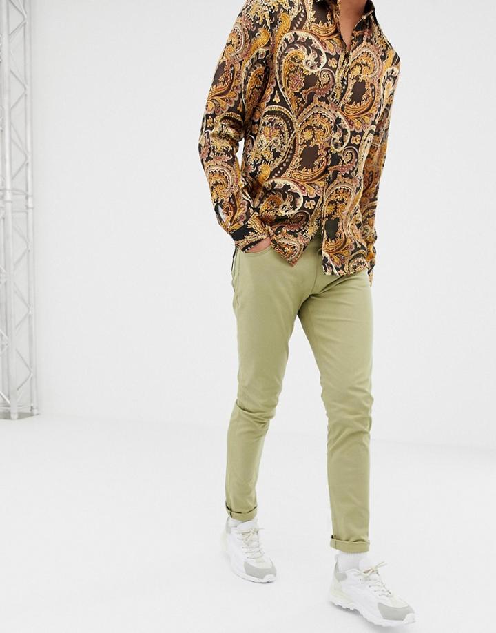 Love Moschino Skinny Fit Chinos With Back Pocket Plaque - Beige