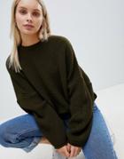 Asos Design Cropped Sweater In Oversize - Green