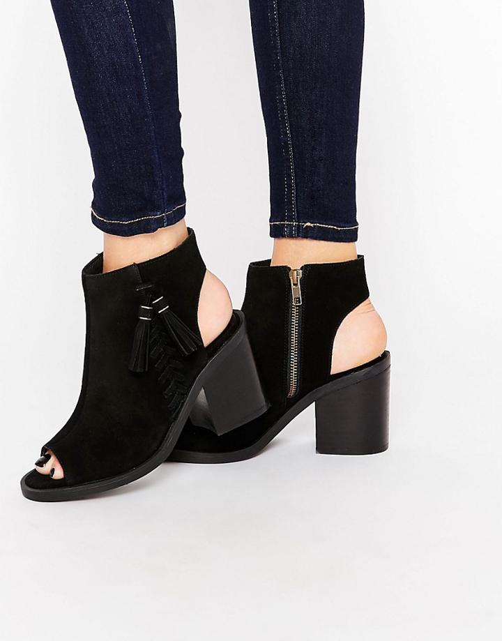 New Look Premium Suede Tassel Peep Toe Boot - Black