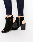New Look Premium Suede Tassel Peep Toe Boot - Black