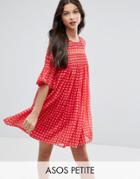 Asos Petite Gingham Smock Dress With Shirring Detail - Multi