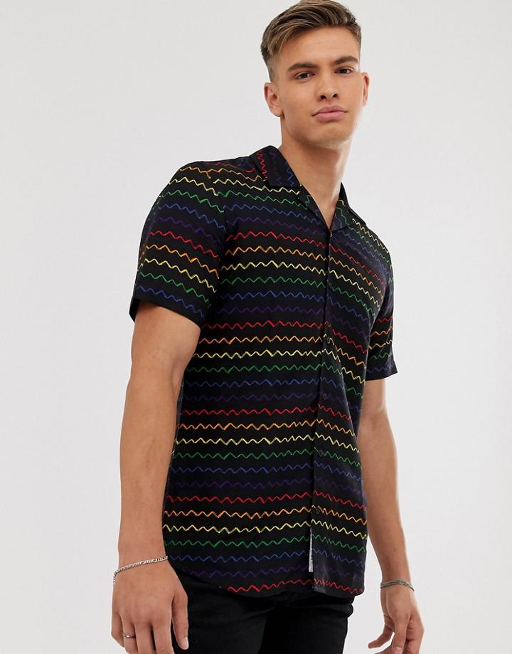 Only & Sons Rainbow Short Sleeve Shirt In Black - Black