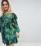 Lovedrobe Tropical Printed Bardot Dress - Multi