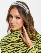 Asos Design Multi Row Headband In Clear Crystal Beads