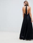 Asos Design Backless Halter Pleated Maxi Dress - Black
