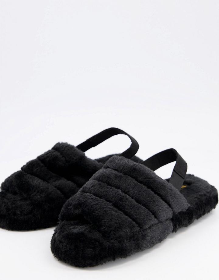 Truffle Collection Soft Sling Back Fluffy Slippers In Black