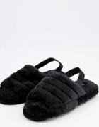 Truffle Collection Soft Sling Back Fluffy Slippers In Black