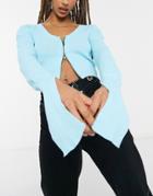 The Kript Zip Front Knitted Crop Cardigan Co-ord-blues