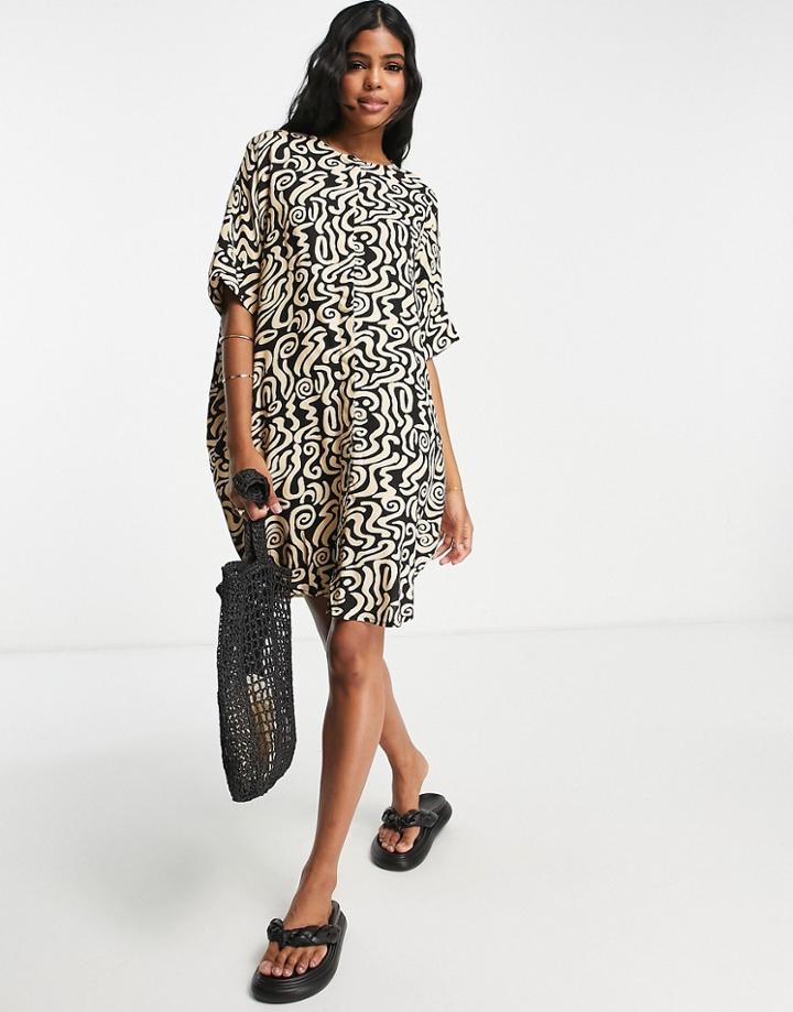 Monki Oversized Shirt Dress In Abstract Swirl Print-black