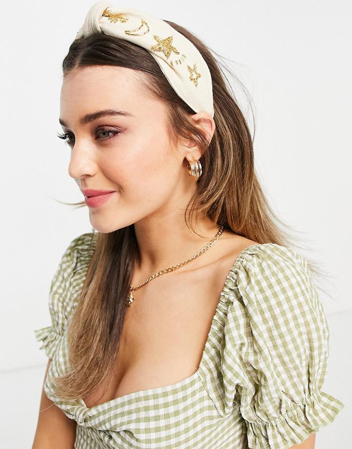 Asos Design Headband In Celestial Design In Beige-neutral
