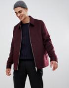 Asos Design Wool Mix Zip Through Jacket In Burgundy - Red