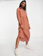 New Look Shirt Midi Dress In Rust Spot-brown