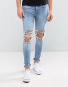 New Look Super Skinny Jeans With Extreme Rips In Mid Wash - Blue