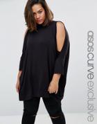 Asos Curve Top With Cold Shoulder And High Neck - Black