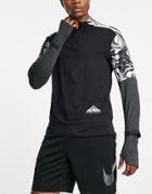 Nike Running Dri-fit Trail Element Half-zip Graphic Paneled Long Sleeve Top In Black