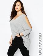 Asos Curve Soft Oversized T-shirt With Cold Shoulder And Dip Hem - Gray