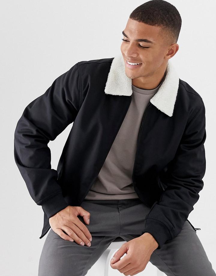 French Connection Harrington Fleece Collar Jacket-black