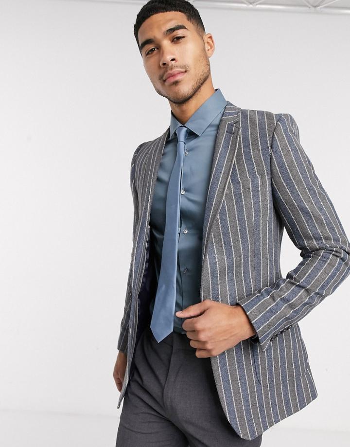 Asos Design Super Skinny Blazer In Navy And Gray Stripe
