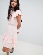 Glamorous Mini Dress With Ruffle Layers And Lace Trim-pink