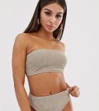 Free Society Exclusive Mix & Match Crinkle High Waist Bikini Bottom In Taupe - Gray