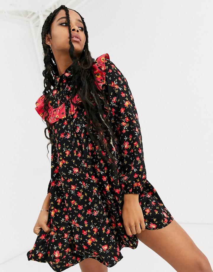 Asos Design Shirt Smock Dress In Mixed Print