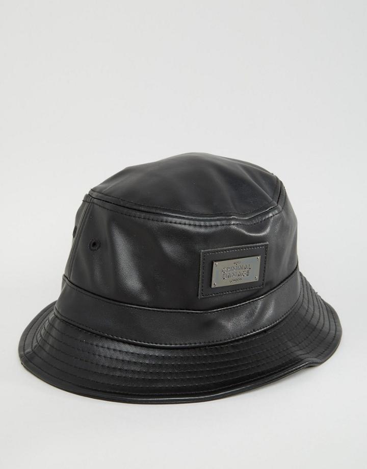Criminal Damage Leather Look Bucket Hat - Black
