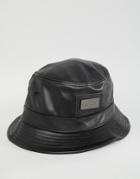 Criminal Damage Leather Look Bucket Hat - Black
