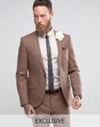 Heart & Dagger Slim Wedding Suit Jacket In Linen Mix - Brown