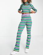 Daisy Street Knit Flared Pants In Retro Stripe - Part Of A Set-multi