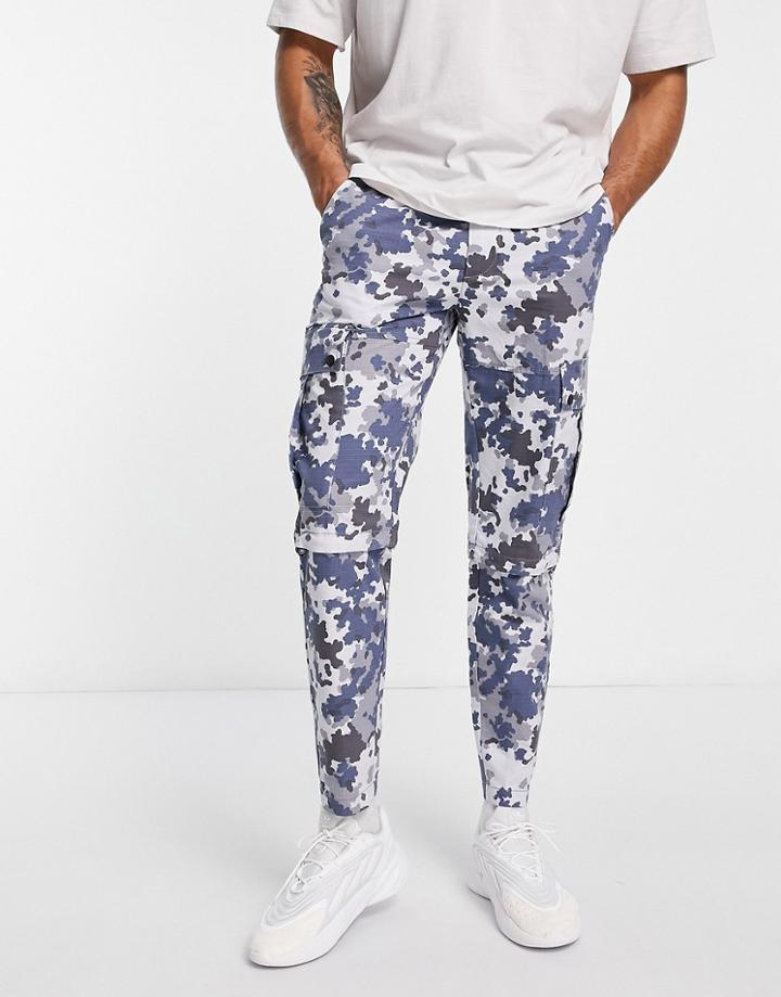 Topman Tapered Camo Cargo Pants In Gray