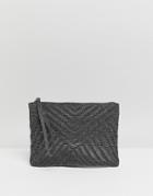 Asos Design Quilted Zip Top Clutch Bag - Silver
