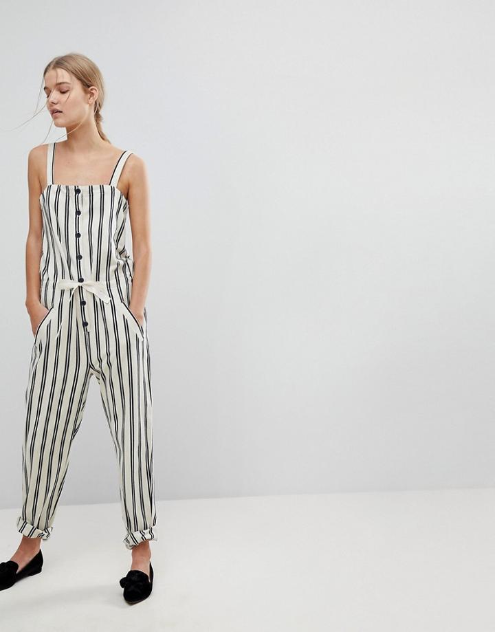 Max & Co Striped Button Front Jumpsuit - Multi