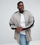 Asos Plus Oversized Longline Velour Stripe Jersey Track Jacket - Beige