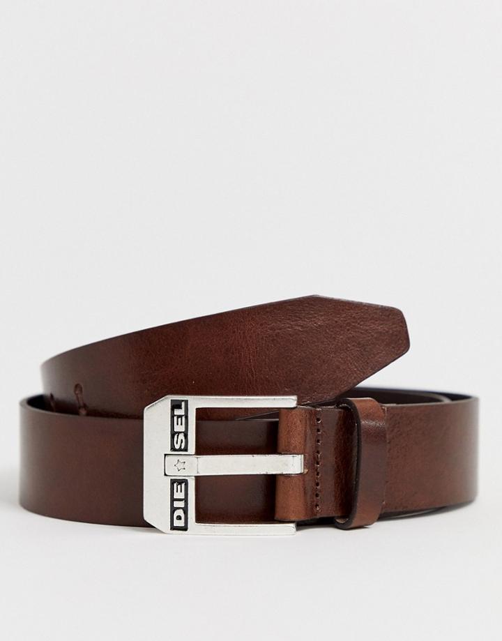 Diesel Buckle Logo Leather Belt In Brown - Brown